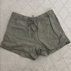 C&C California Olive Green Linen Drawstring Shorts Elastic Waist Size L